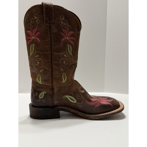 Tony Lama San Saba Boots Womens 7.5 B Brown Floral Square Toe Handcrafted - Picture 5 of 11